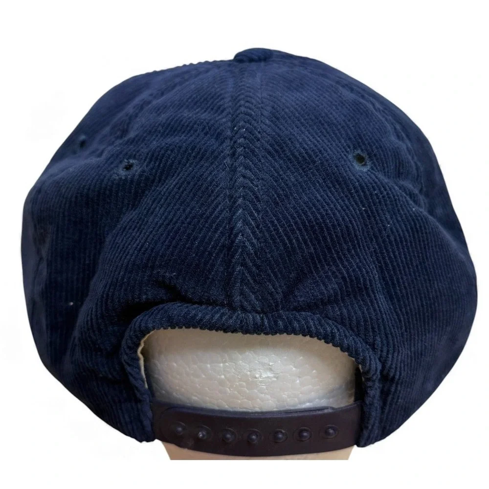 Vintage Oregon Rope Hat Adult Navy Blue Adjustable Script Strap Back‎ Corduroy